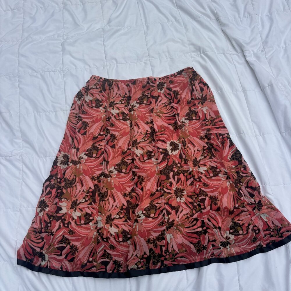 Pink and brown patterned long plus size skirt